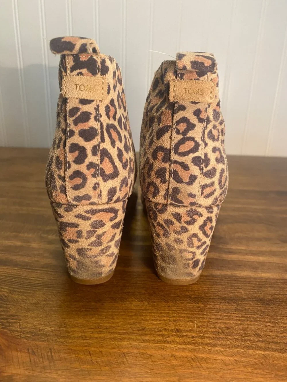 TOMS - Leopard Print Suede Wedge Ankle Booties - Women's Size 6.5
